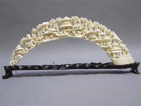 Appraisal: CHINESE CARVED IVORY TUSK Depicting a landscape