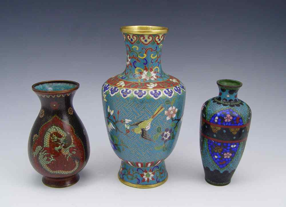 Appraisal: GROUP OF CLOISONNE VASES A '' vase signed in script