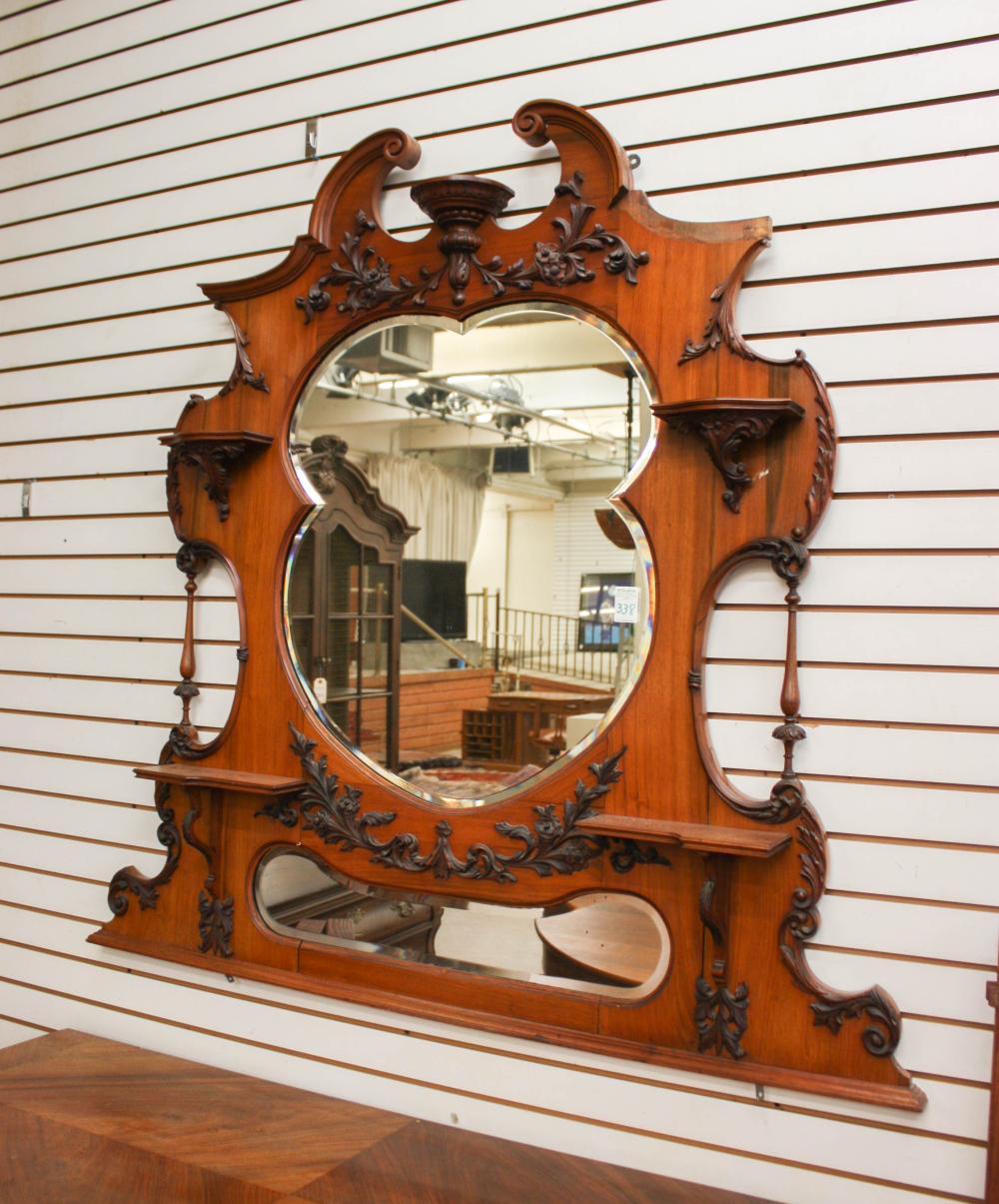 Appraisal: VICTORIAN CARVED MAHOGANY OVERMANTEL MIRROR English th century H x