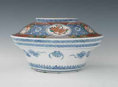 Appraisal: Large Chinese Imari Style Bowl with Lid Decorated in blue