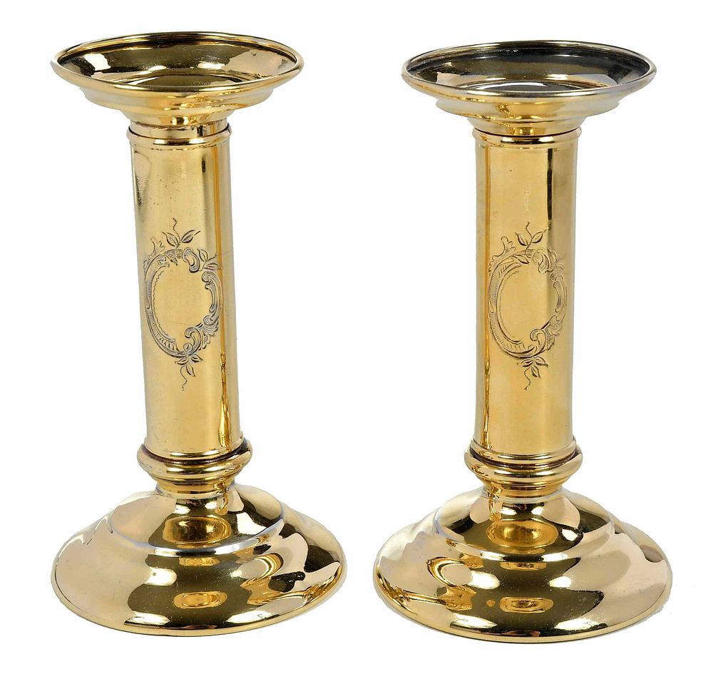 Appraisal: Pair of Gilt Sterling Tiffany Candlesticks American - round with