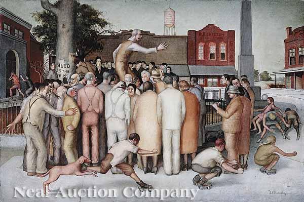 Appraisal: John McCrady American - Political Rally multi-stage on canvas signed