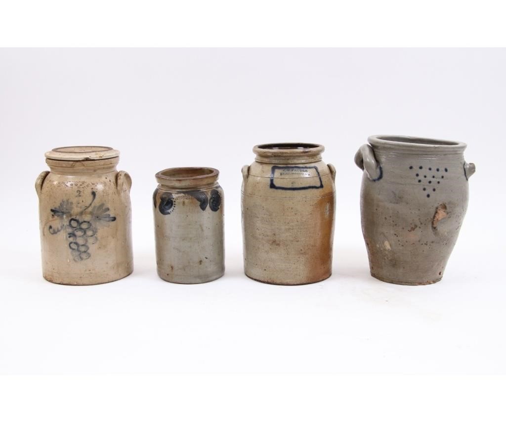 Appraisal: Four stoneware crocks include a one-gallon example marked John Bell