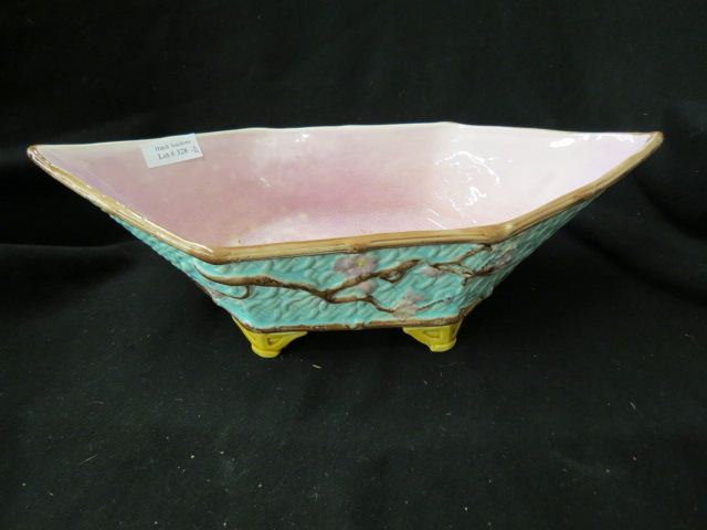 Appraisal: Majolica Pottery Planter apple blossom on braided design footed x