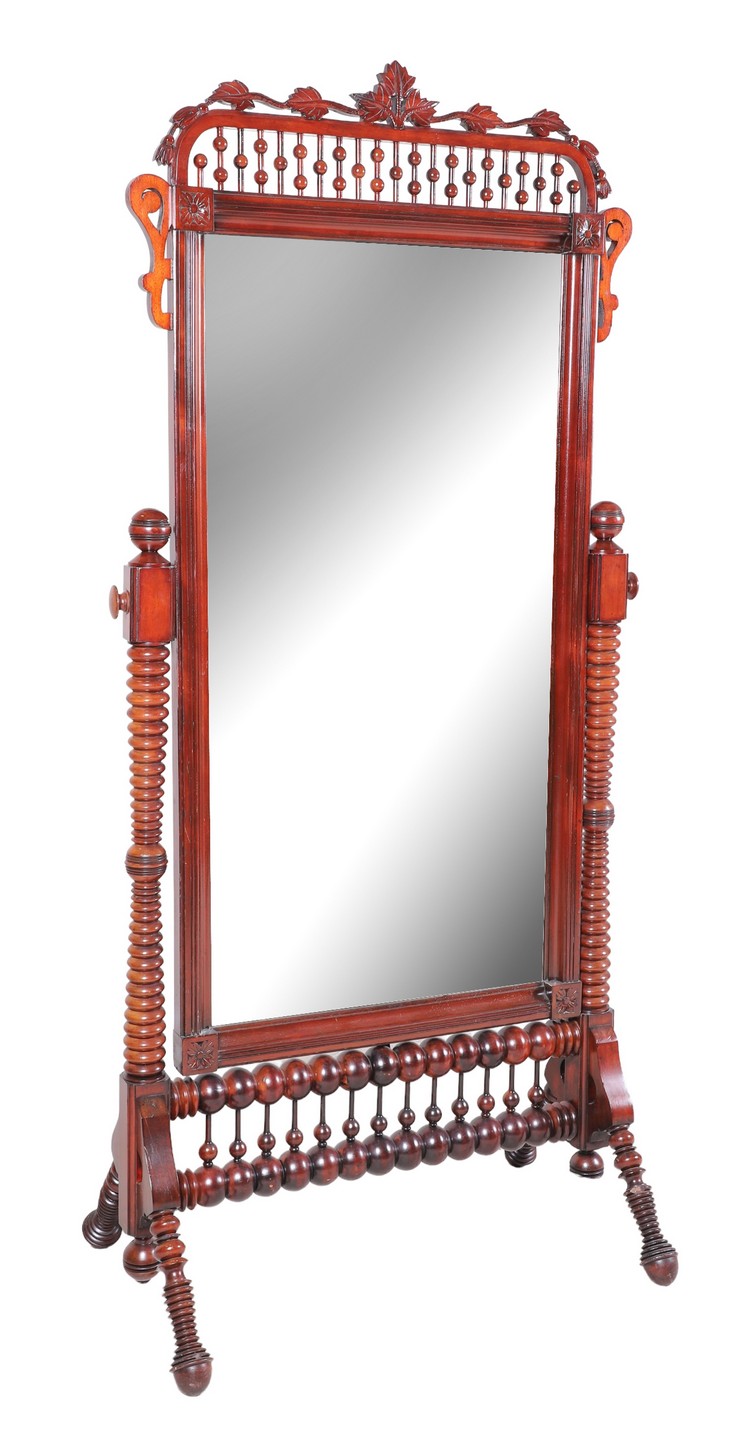 Appraisal: Mahogany Stick and Ball cheval mirror leaf crest of stick