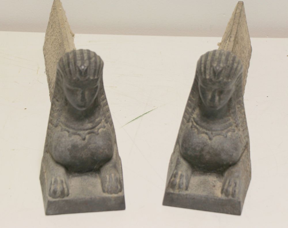 Appraisal: Pair Of Antique Iron Sphinx Form Andirons From a Larchmont