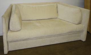 Appraisal: Contemporary angle sofa upholstered in cream neutral textured chenille length