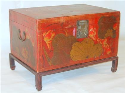 Appraisal: Chinese painted chest-on-stand early th century Of rectangular form gold