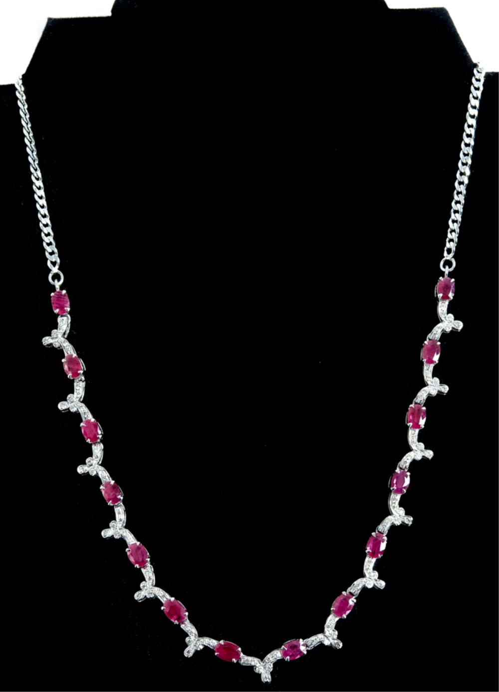 Appraisal: K WHITE GOLD RUBY DIAMOND NECKLACE k white gold necklace