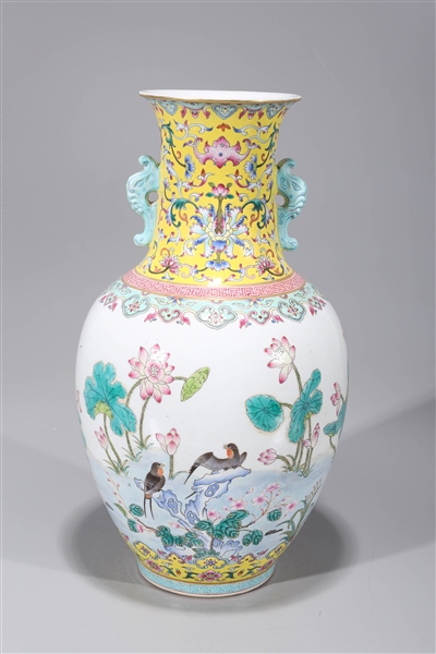 Appraisal: Chinese famille rose enameled porcelain vase with birds and lotus