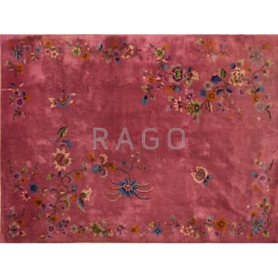 Appraisal: CHINESE ART DECO RUG Floral design on pink ground ca