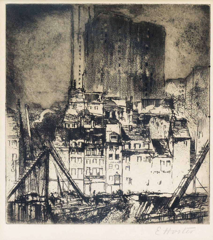 Appraisal: EARL HORTER Cityscape Etching and aquatint printed in dark brownish