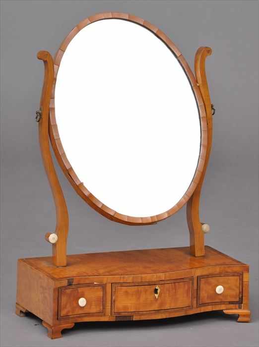 Appraisal: GEORGE III INLAID SATINWOOD DRESSING TABLE MIRROR The oval swing