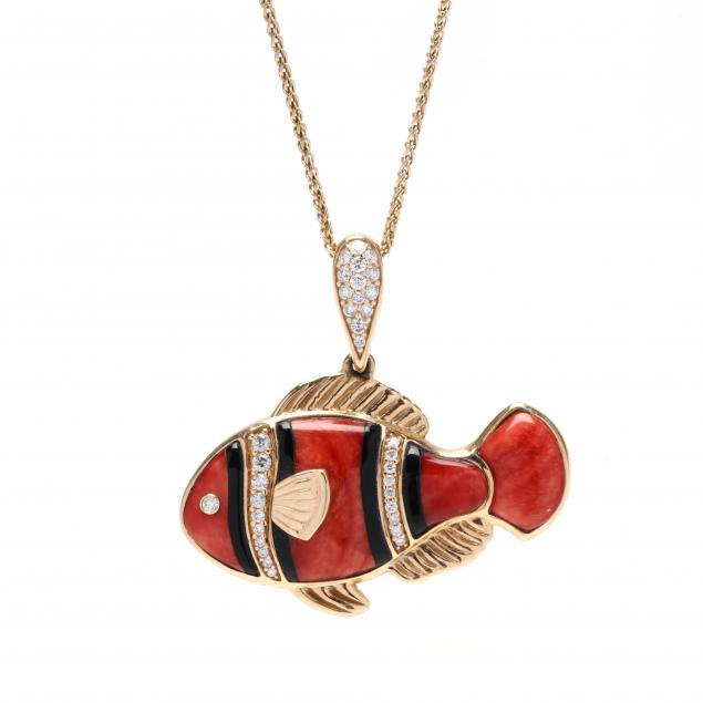 Appraisal: Gold and Gem-Set Clownfish Necklace Kabana The fish pendant with