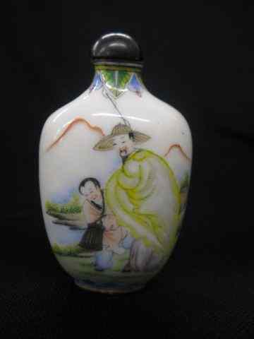 Appraisal: Chinese Peking Enamel Snuff Bottle landscape with fisherman signed ''