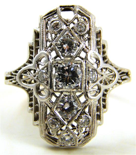 Appraisal: JEWELRY Diamond filigree ring top tested K white gold shank