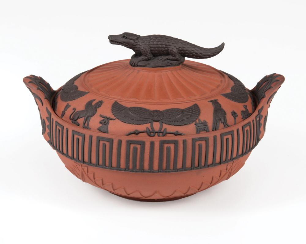 Appraisal: Wedgwood Rosso Antico Covered Sugar c impressed uppercase mark Egyptianesque