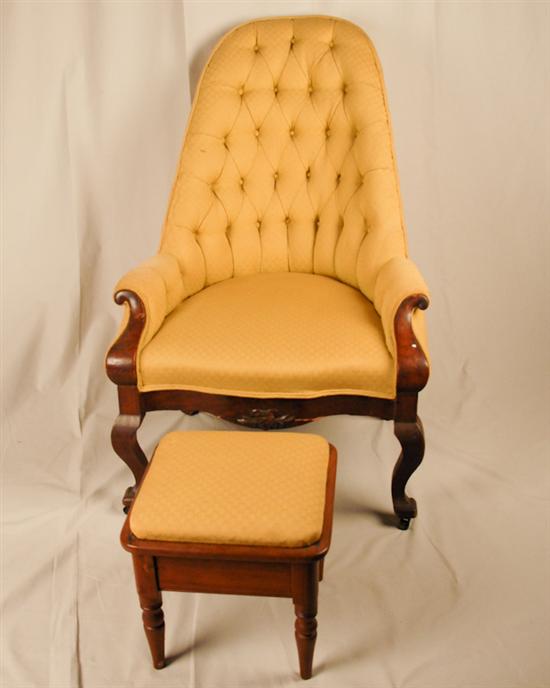 Appraisal: A th C Upholstered Easy Chair and Footstool the chair