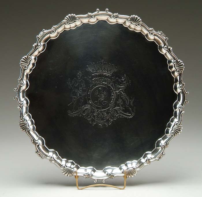 Appraisal: GEORGE II SILVER FOOTED SALVER William Peaston London Circular Chippendale