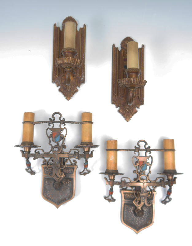 Appraisal: TWO PAIR MOE BRIDGES STYLE WALL SCONCES pairs both electric