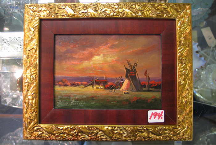 Appraisal: HEINIE HARTWIG California born Oil on Masonite Indian encampment under