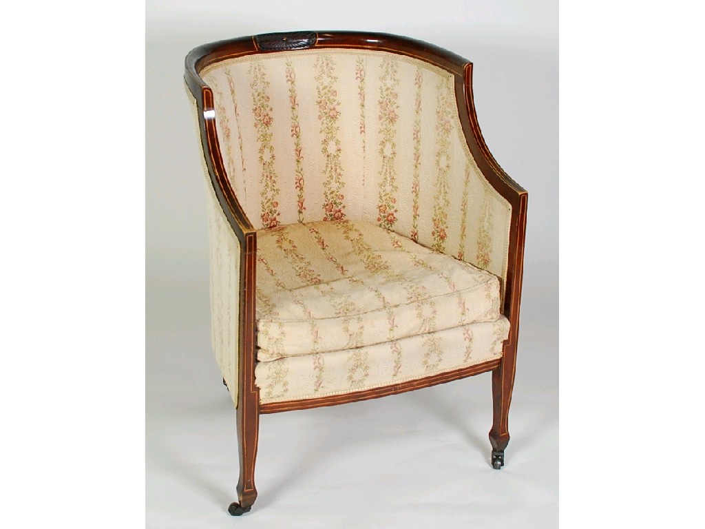 Appraisal: EDWARDIAN LINE INLAID MAHOGANY TUB CHAIR the show-wood frame with