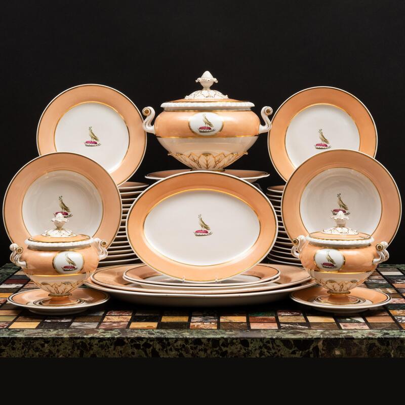 Appraisal: Extensive Flight Barr Barr Peach Ground Porcelain Armorial Service Impressed