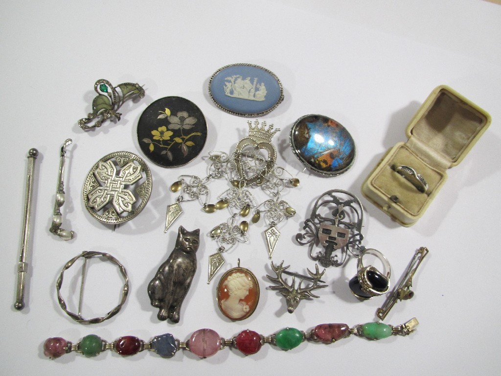 Appraisal: Lot of mostly silver pieces to include swizzle stick brooches