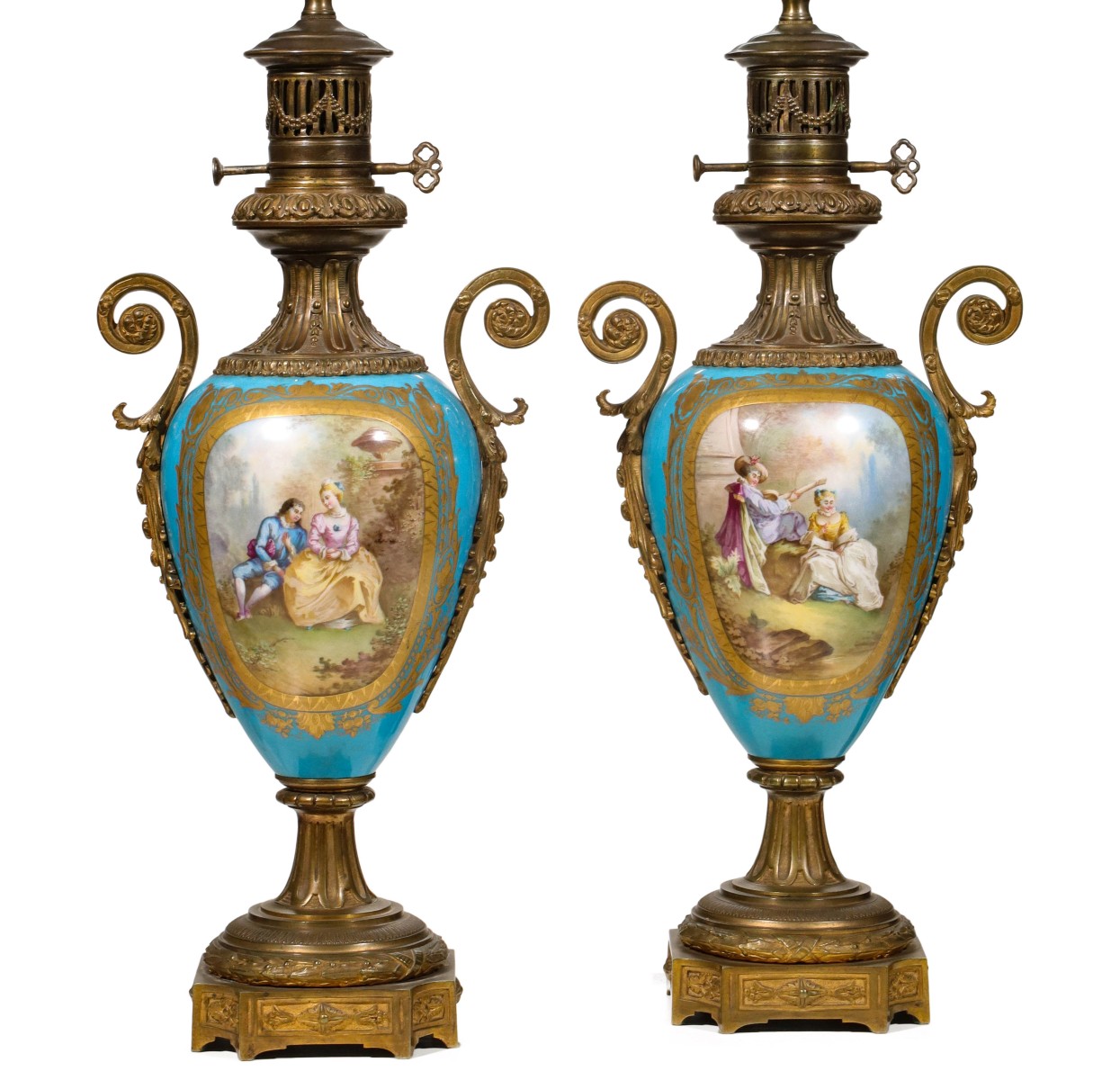 Appraisal: A SEVRES STYLE BRONZE MOUNTED FRENCH PORCELAIN AS LAMPSThe pair