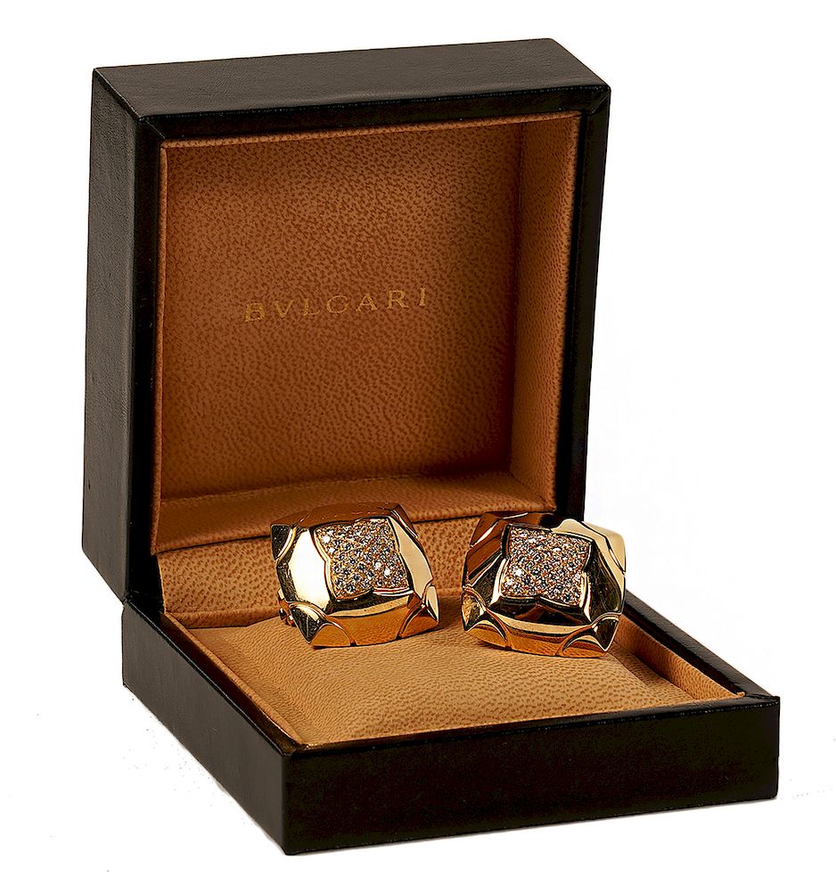 Appraisal: Pr Bvlgari Kt Gold Pave Diamond Earrings Pair of Bvlgari