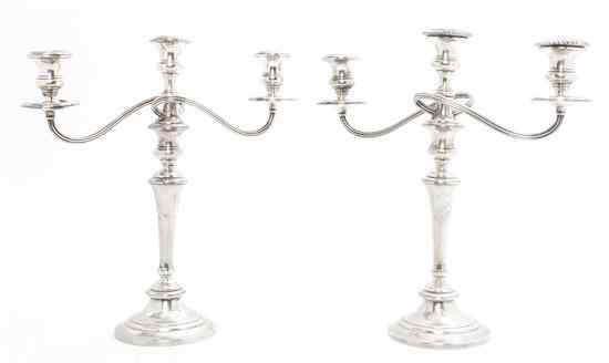 Appraisal: A Pair of American Sterling Silver Three-Light Candelabra Gorham each