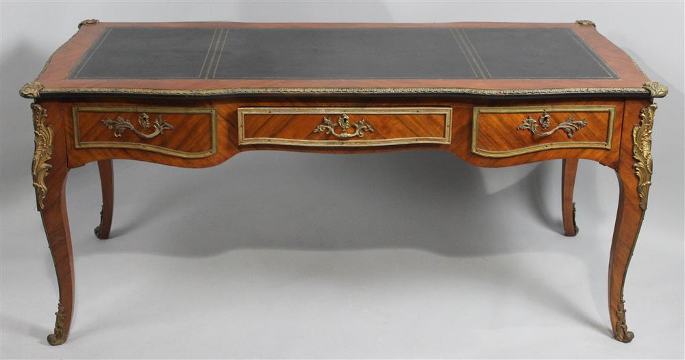 Appraisal: LOUIS XV STYLE GILT METAL MOUNTED TULIPWOOD BUREAU PLAT inset