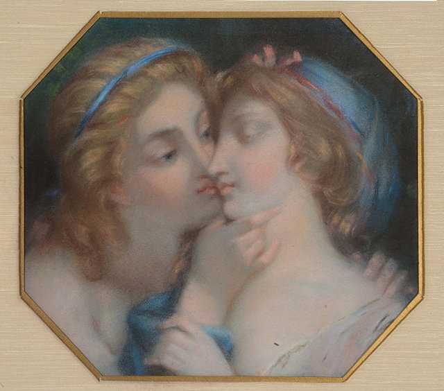 Appraisal: TH CENTURY FRENCH SCHOOLStudy of two girls embracing eight sided