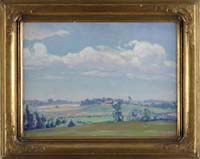 Appraisal: KARL OUREN American - ROLLING FIELDS Oil on masonite landscape