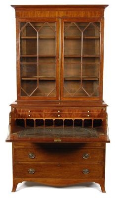 Appraisal: A mahogany secretaire bookcase the detachable cavetto moulded cornice above