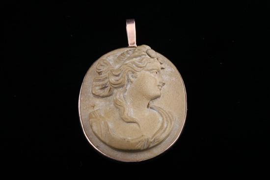 Appraisal: K ROSE GOLD AND LAVA STONE CAMEO OVAL PENDANT Late