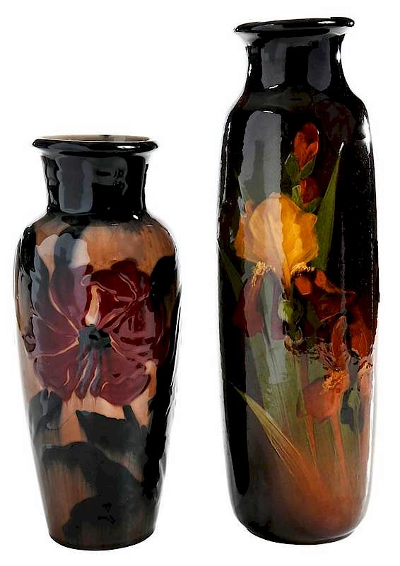 Appraisal: Two Tall High Glazed Vases Weller and Rookwood American th