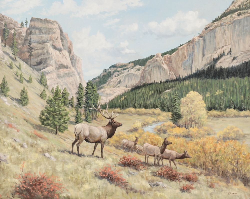 Appraisal: Leslie Peters Elk in Landscape Oil on Canvas Leslie Hamilton