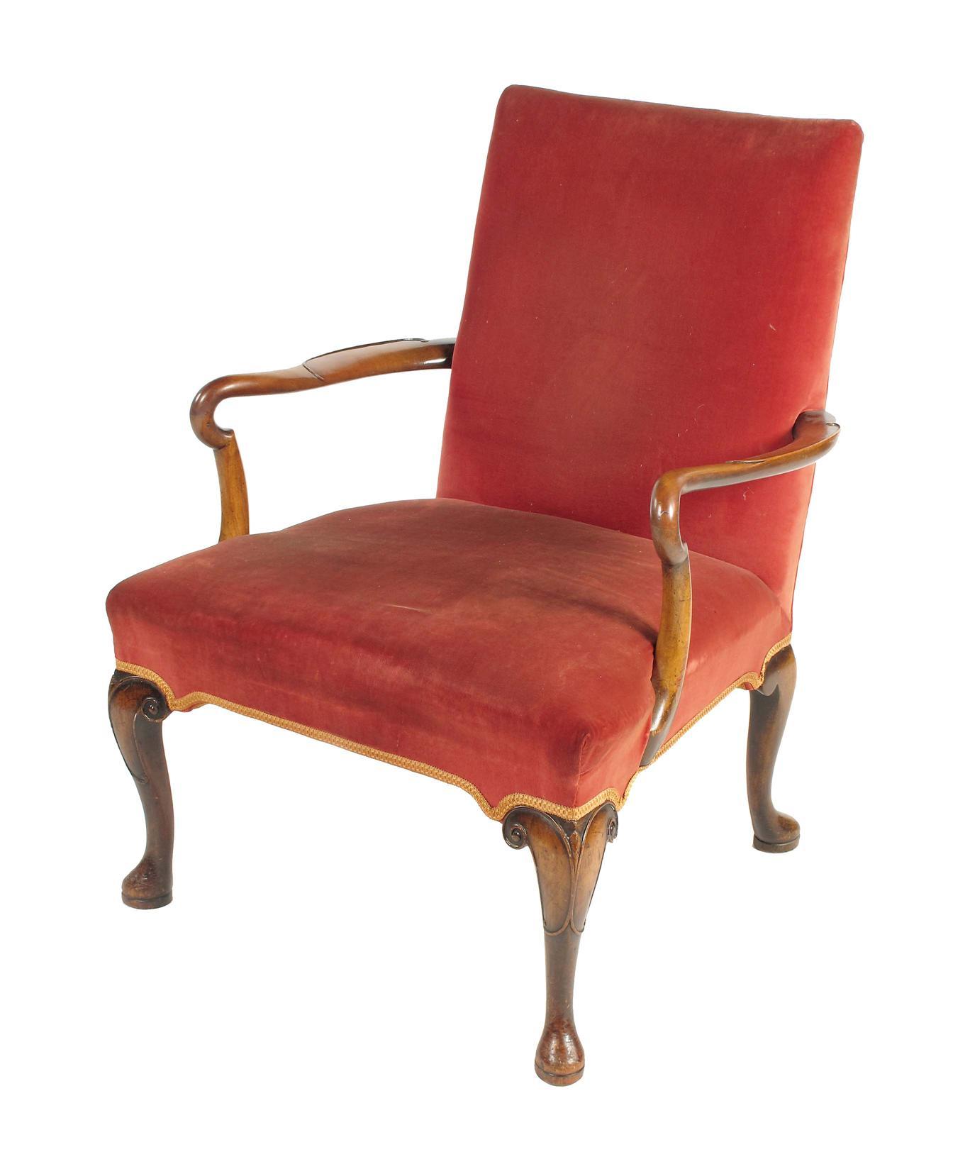 Appraisal: A walnut open armchair in early th century style