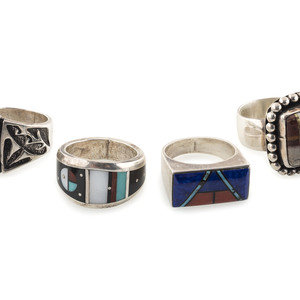 Appraisal: Navajo and Zuni Silver and Mosaic Inlay Rings late th