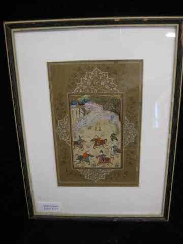 Appraisal: Persian Illuminated Manuscript handpainted battle scene image area '' x