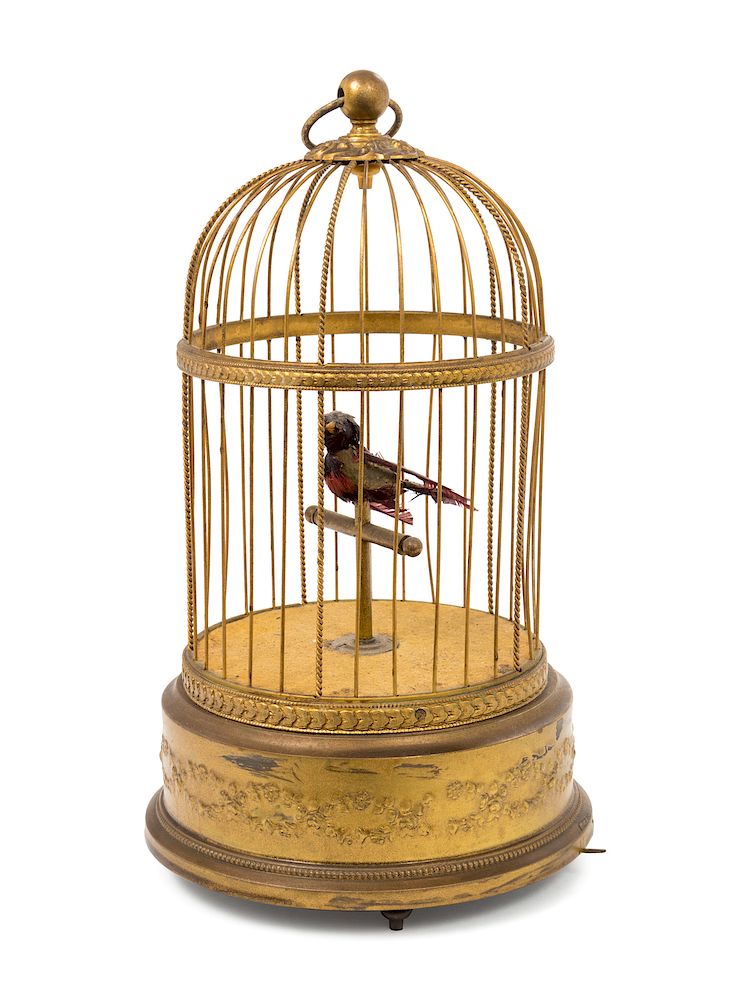 Appraisal: A French Gilt Metal Automaton Birdcage height x diameter inches