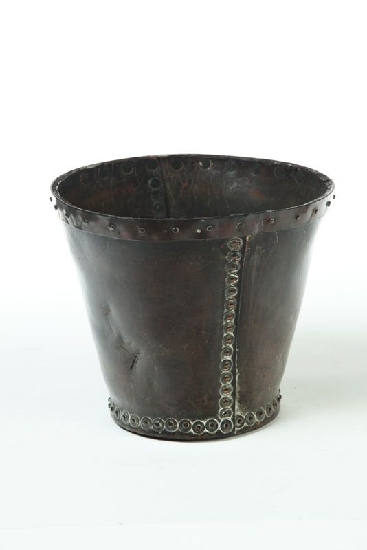 Appraisal: LEATHER BUCKET American or European th century Thick leather held