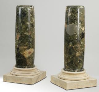 Appraisal: Continental variegated marble pedestals th c Pair of Continental variegated