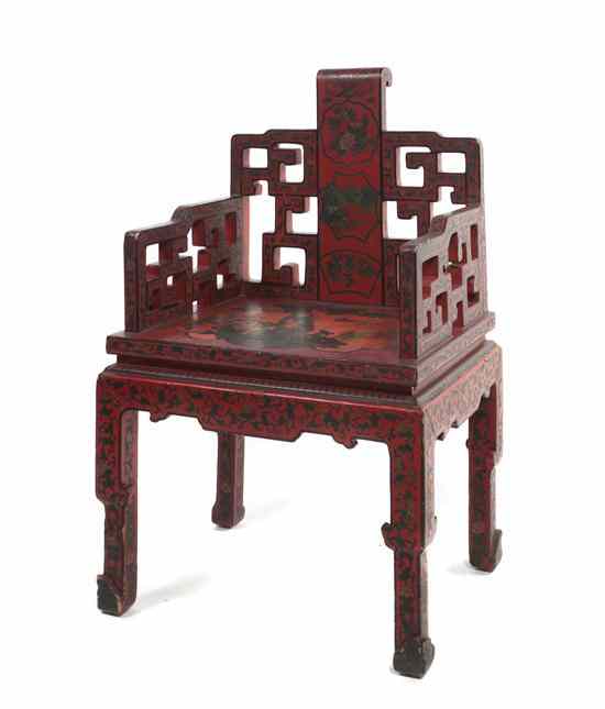 Appraisal: An English Chinoiserie Decorated Armchair of traditional Chinese style having