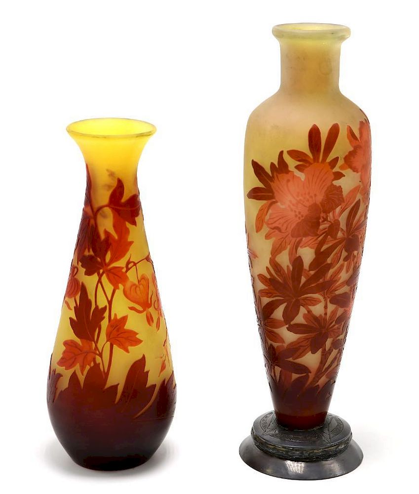 Appraisal: Pair of Signed Galle Floral Vases Pair of Galle floral