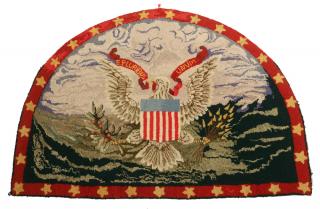 Appraisal: PATRIOTIC HOOKED ENTRY RUG x - th c Demilune Hooked