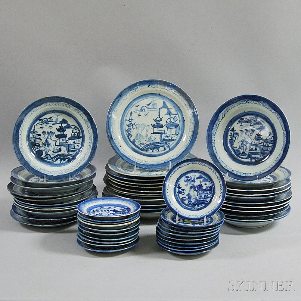 Appraisal: Approximately Fifty-four Pieces of Canton Tableware including saucers and dinner