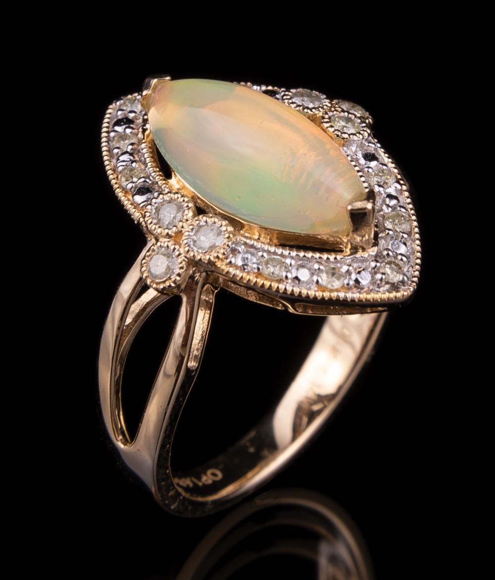 Appraisal: kt Yellow Gold Opal and Diamond Ring central bezel set