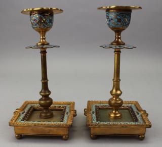 Appraisal: Pair Antique French Champleve Bronze Candlesticks Antique Tibetan Buddhist Elephant